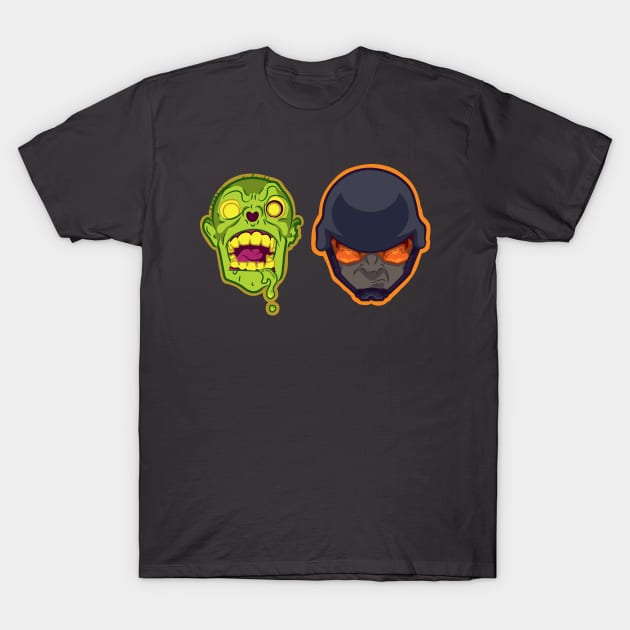 Zambie and Helmet Head T-Shirt by TheSneakyPeach